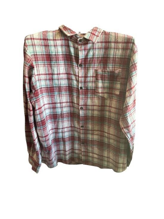 Cool Family Outfit Tops - Western Long Sleeve Flannel Botton Up Red Teal & Cream Women’s XXL Shirt Rancher
